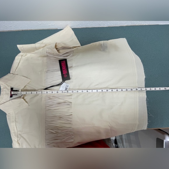Rock & Roll Denim Twill Shirt With Suede Fringe Women’s Small Cream - Picture 9 of 10